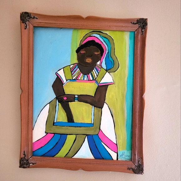 11x14 Original Painting Signedafrican womancolorful ethinicnatural hair